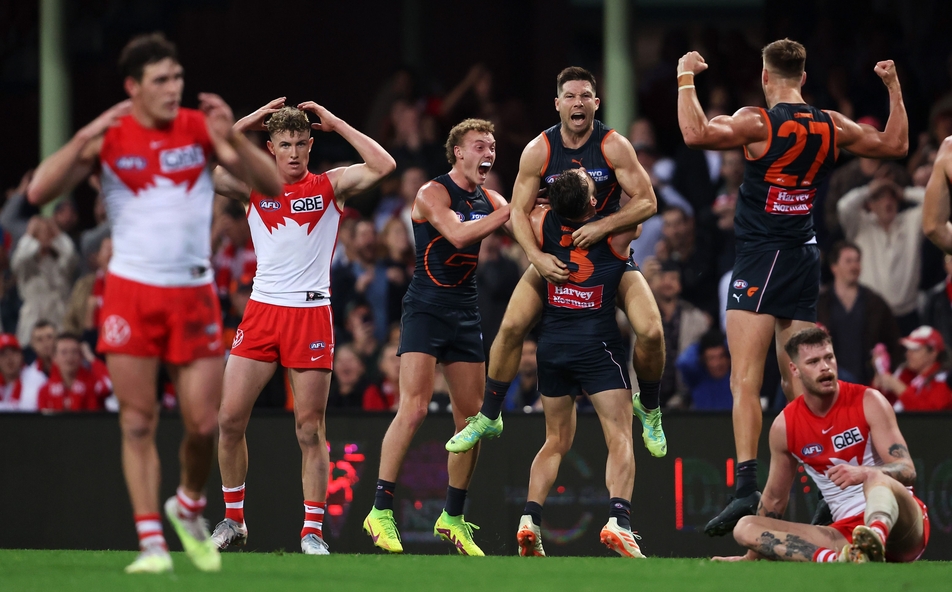 Toby Greene and Greater Western Sydney celebrate a goal against Sydney in round seven, 2023. Picture: AFL Photos